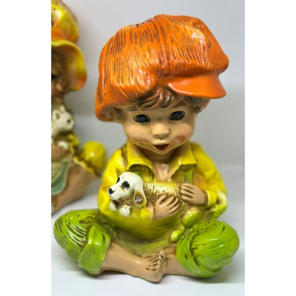 VTG 1974 Universal Statuary Co Andy & Alice | Boy Puppy & Girl Kitten Statue Set - Picture 6 of 10